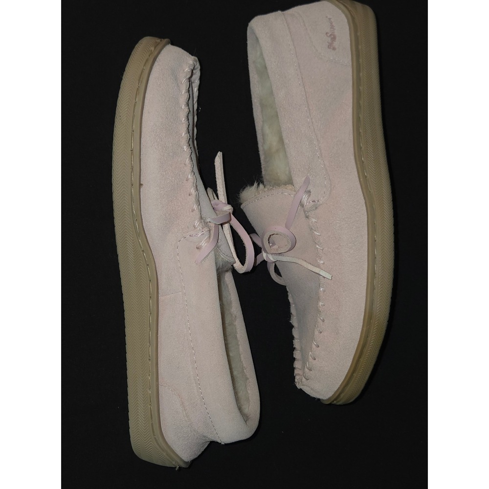MySlippers Pink Leather Upper Faux Fur Lining Moccasin Slippers - Women's Size 8